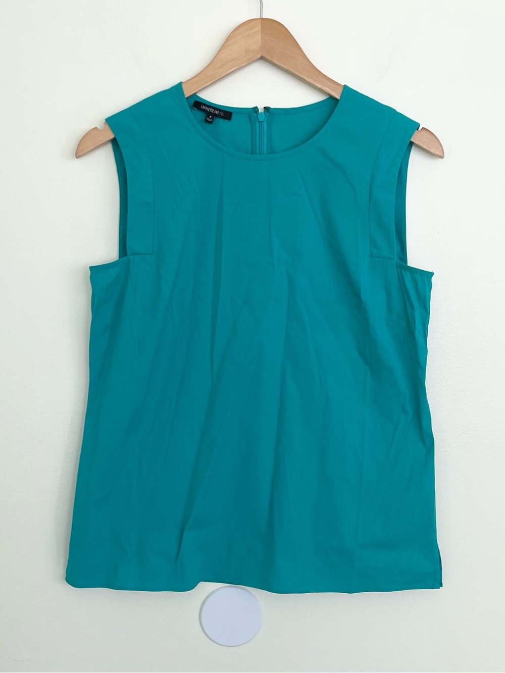 Lafayette 148 Teal Sleeveless Cotton Blend Mock Neck Blouse Sz 4 Classic Modest